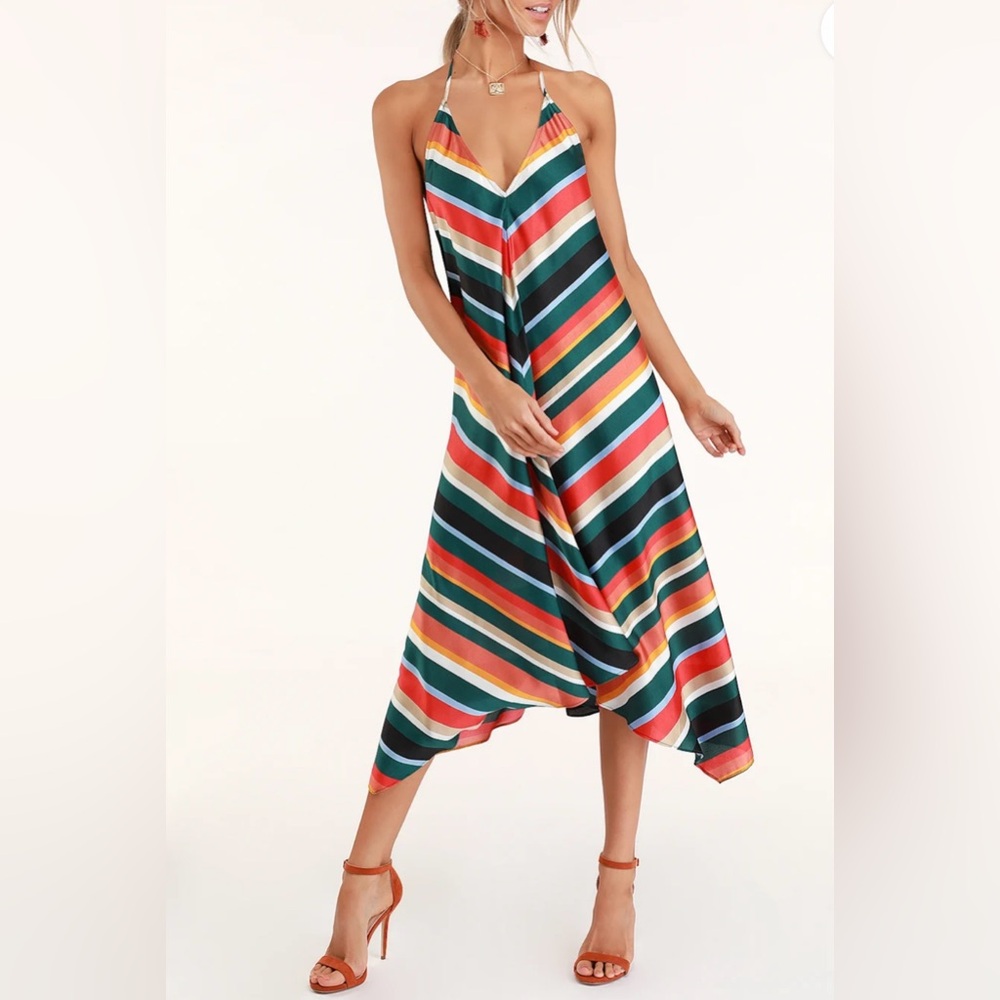 Lulu's Asymmetrical Striped Halter Dress